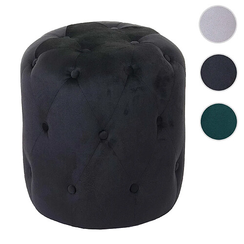 Mendler Tabouret HWC-D22, ottoman avec rivets, 42x39cm ~ velours, noir