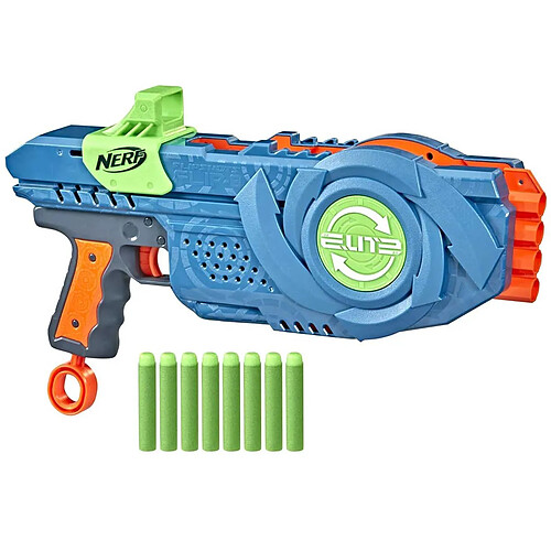 Hasbro Fusil Blaster Elite 2.0 Flipshots Flip-8 Canons Pivotants avec 8 Fléchettes Bleu