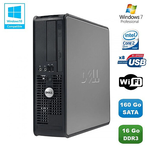 PC DELL Optiplex 780 Sff Core 2 Duo E7500 2,93Ghz 16Go DDR3 160Go WIFI W7 Pro · Occasion