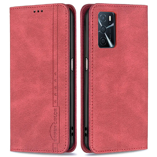 Etui en PU + TPU BINFEN COLOR Fonction de blocage RFID avec support, rouge pour votre Oppo A16/A16S/A54S/A55 5G/A53S 5G