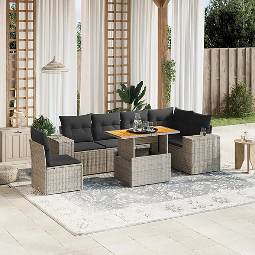 vidaXL Salon de jardin avec coussins 7 pcs gris résine tressée