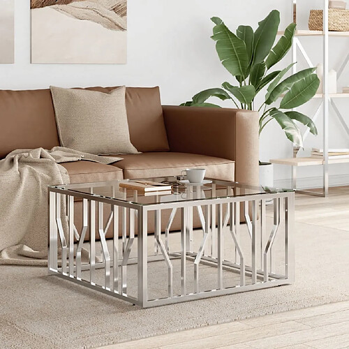 Maison Chic Table basse,Table Console Table d'appoint, Table pour salon 80x80x40 cm acier inoxydable et verre -MN79895