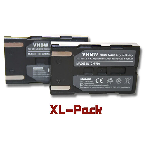 Vhbw Set de 2 batteries 600mAh pour caméscope Samsung VP-D354, VP-D354i, VP-D355, VP-D355i, VP-D361, VP-D361W remplace SB-LSM80 / SB-LSM160 / SB-LSM320