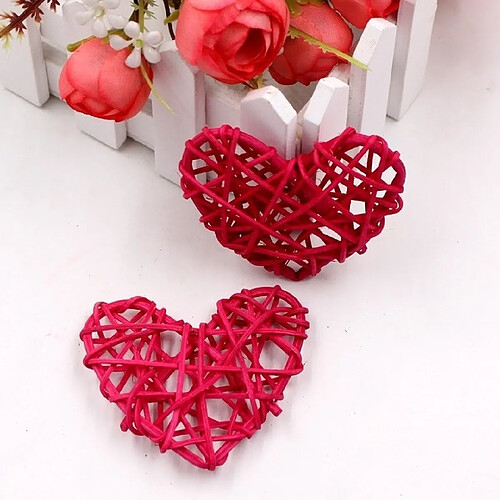 Wewoo 5 PCS 6cm Artificielle Boule De Paille BRICOLAGE Décoration Rotin Coeur De Noël Décor Maison Ornement Rose Rouge