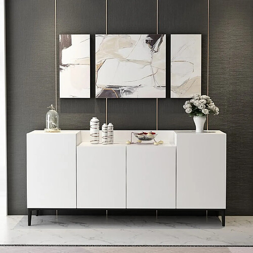 EPIKASA Armoire à Usages Multiples Ellaria, Blanc, Panneau d'Aggloméré Mélaminé, 160x42x75 cm