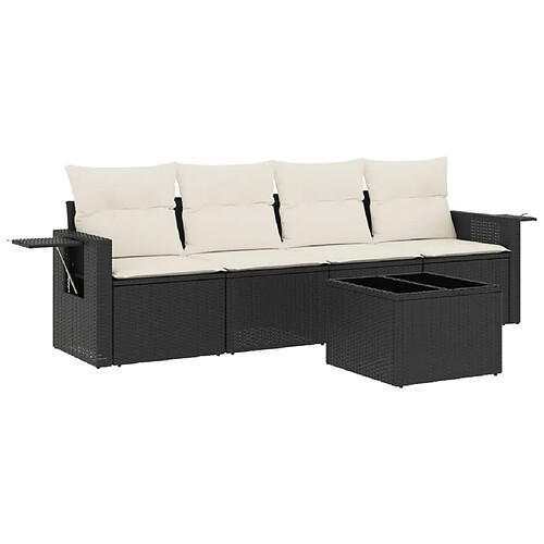 Maison Chic Ensemble de 5 Tables et chaises d'extérieur avec coussins,Salon de jardin noir résine tressée -GKD326117