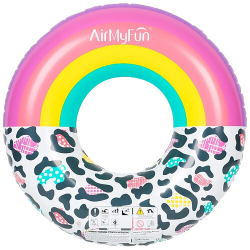 Airmyfun Bouée Gonflable Ronde XXL pour Piscine & Plage Ultra Confort, Flotteur Deluxe - Arc-En-Ciel Et Léopard ø120cm