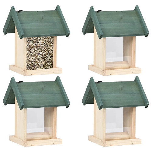 vidaXL Mangeoires à oiseaux 4 pcs Bois de sapin