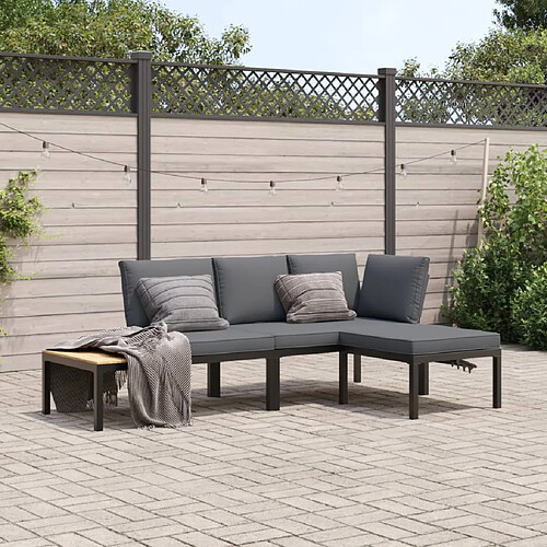 vidaXL Salon de jardin 3 pcs avec coussins noir aluminium