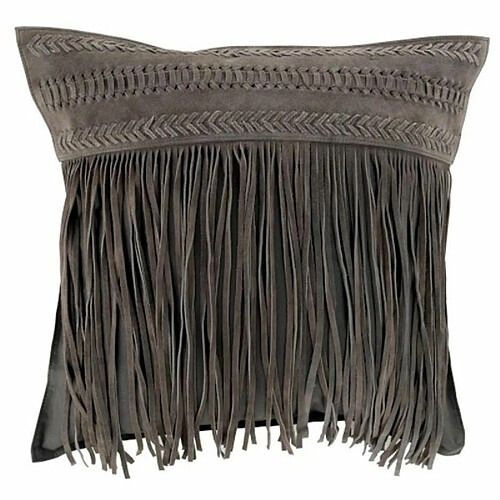 Paris Prix Coussin à Franges en Cuir India 45cm Gris