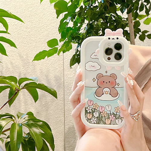 GUPBOO Étui pour iPhoneXR Fleur buisson nageant ours dessin animé étui pour téléphone portable silicone