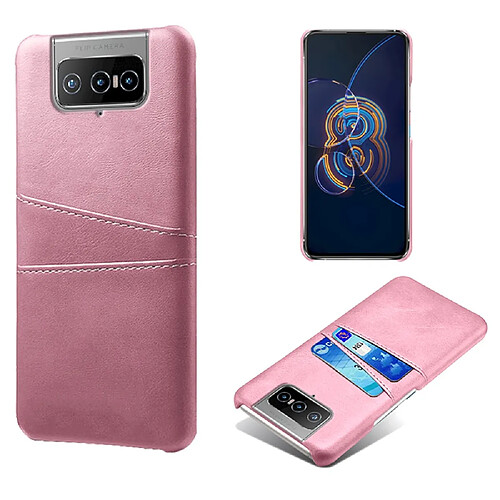 Coque en TPU + PU Étui enduit avec porte-cartes double rose pour votre Asus Zenfone 8 Flip