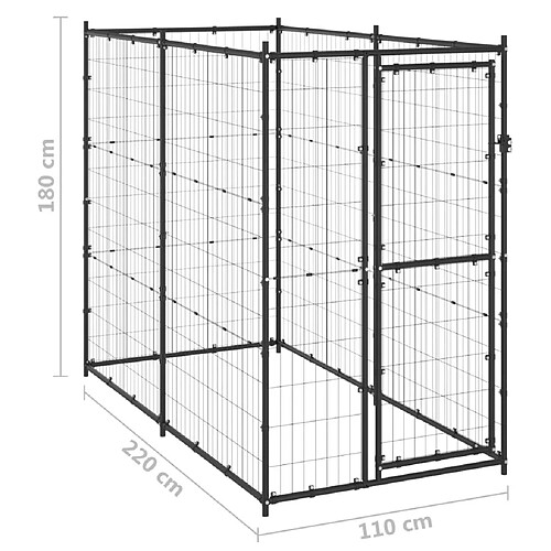 Helloshop26 Chenil extérieur cage enclos parc animaux chien d'extérieur pour chiens acier 110 x 220 x 180 cm 02_0000361