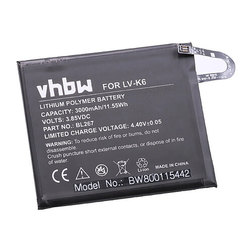 vhbw batterie remplace Lenovo BL267 pour smartphone (3000mAh, 3,85V, Li-Polymère)