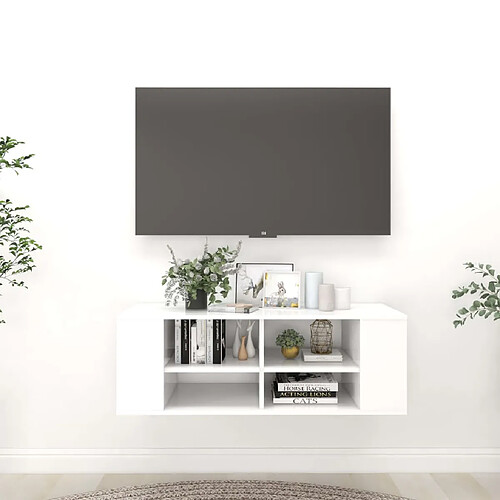 vidaXL Meuble TV mural Blanc 102x35x35 cm Bois d’ingénierie