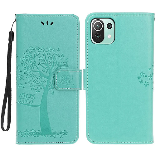 Etui en PU Empreinte Arbre Hibou Motif Corps cyan pour votre Xiaomi Mi 11 Lite 5G/4G