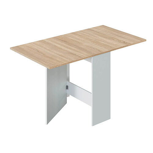 Pegane Table de cuisine pliante coloris chêne canadien / blanc artic - Hauteur 78 x Profondeur 31 x Longueur 77 cm