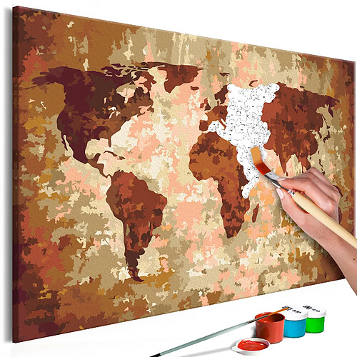 Decoshop26 Tableau à peindre soi-même peinture par numéros motif Carte du monde (couleurs de la terre) 60x40 cm TPN110034