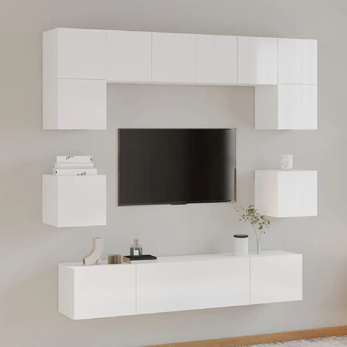 vidaXL Ensemble de meubles TV 8 pcs Blanc brillant Bois d'ingénierie