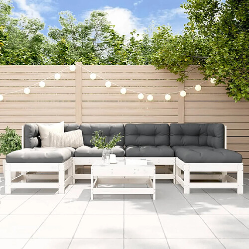 vidaXL Salon de jardin 7 pcs avec coussins blanc bois massif