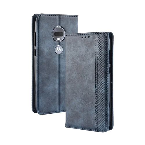 Wewoo Housse Coque Étui en cuir à boucle magnétique avec texture rétro et pour Motorola Moto G7, support emplacements pour cartes porte-monnaie (bleu)