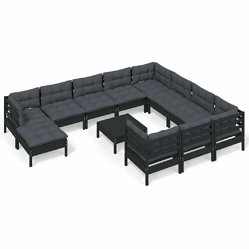 Maison Chic Salon de jardin 12pcs + coussins - Mobilier/Meubles de jardin - Table et chaises d'extérieur Noir Bois de pin -MN23798