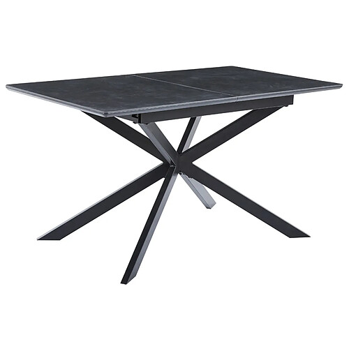 Pegane Table à manger rectangulaire extensible en céramique coloris noir / pieds noir - Longueur 140-180 x profondeur 80 x hauteur 75 cm