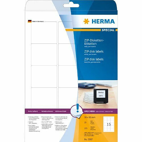 Herma 5087 Étiquettes pour disquettes ZIP A4 375 pièces Blanc