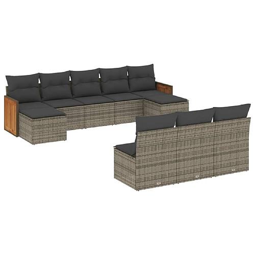 Maison Chic Salon de jardin avec coussins 10 pcs | Ensemble de Table et chaises | Mobilier d'Extérieur gris résine tressée -GKD99167