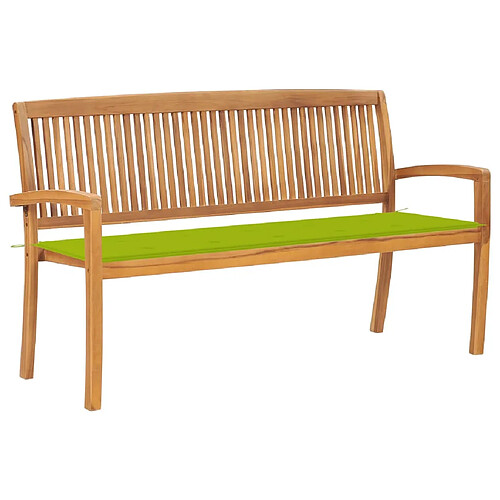 vidaXL Banc de jardin empilable et coussin 159 cm Bois de teck massif