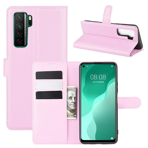 Etui en PU peau de litchi avec support rose pour votre Huawei P40 Lite 5G/Nova 7 SE