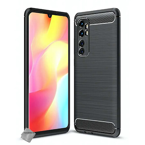 Htdmobiles Coque silicone gel carbone pour Xiaomi Mi Note 10 Lite + verre trempe - NOIR