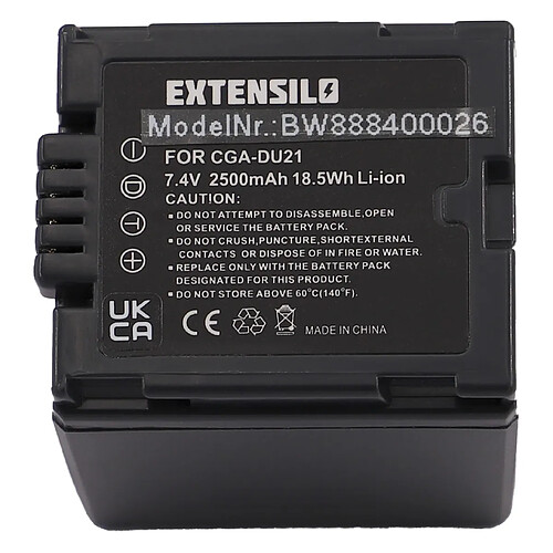 Vhbw EXTENSILO 1x Batterie remplacement pour Panasonic CGA-DU21, CGR-DU06, VW-VBD070 pour appareil photo, reflex numérique (2500mAh, 7,4V, Li-ion)