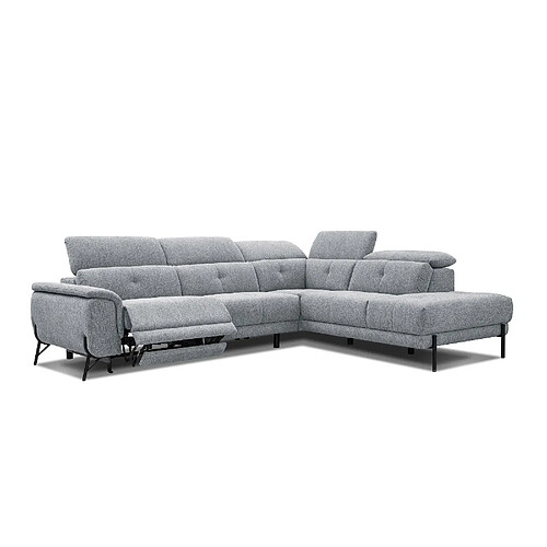 Courtois Laville Canapé d'angle droit Avena 5 places relax électrique tissu gris clair