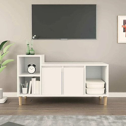 Maison Chic Meuble TV scandinave - Banc TV pour salon Blanc 100x35x55 cm Bois d'ingénierie -MN11307