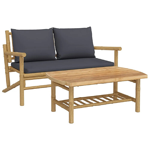 Maison Chic Salon de jardin 2 pcs avec coussins - Table et chaises d'extérieur - Mobilier/Meubles de jardin Moderne gris foncé bambou -MN34245