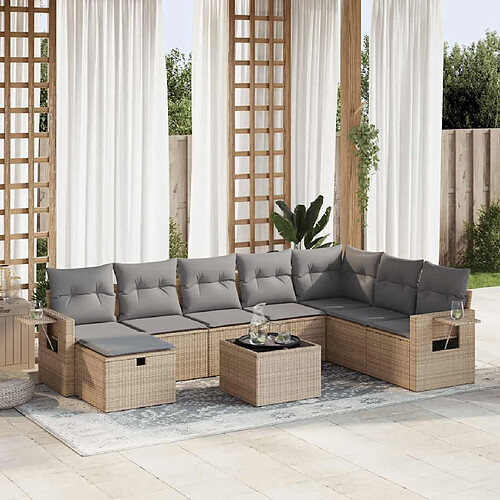 vidaXL Salon de jardin avec coussins 9 pcs beige résine tressée