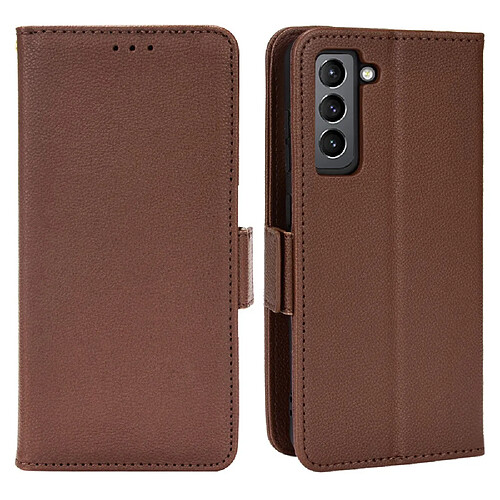 Etui en PU texture litchi, antichoc avec support marron pour votre Samsung Galaxy S21 FE 5G