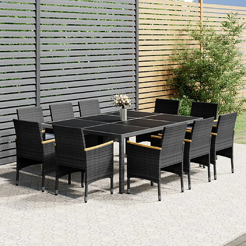 vidaXL Ensemble à manger de jardin 11 pcs résine tressée gris