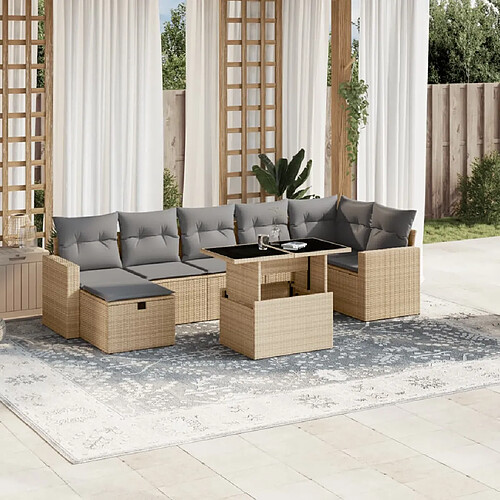 vidaXL Salon de jardin avec coussins 8 pcs beige résine tressée