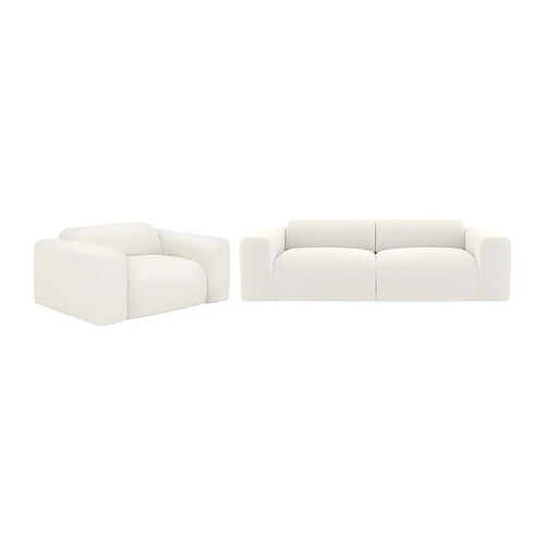 Vente-Unique Canapé 3 places et fauteuil en tissu bouclette blanc POGNI de Maison Céphy