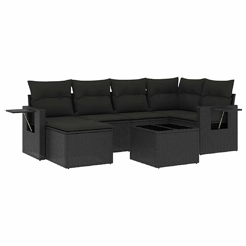 Maison Chic Ensemble Tables et chaises d'extérieur 7pcs avec coussins,Salon de jardin noir résine tressée -GKD383889