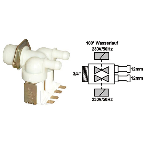 ELECTROVANNE 2 VOIES 180° DIA12 POUR LAVE LINGE BRANDT - 51X2168