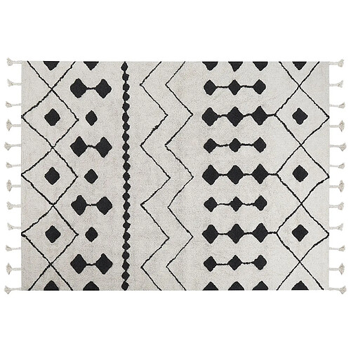 Beliani Tapis en coton blanc et noir 160 x 230 cm KHEMISSET