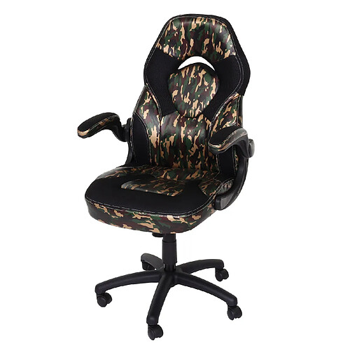 Decoshop26 Chaise de bureau pivotante accoudoirs rabattables en PVC couleur camouflage noir 04_0006225