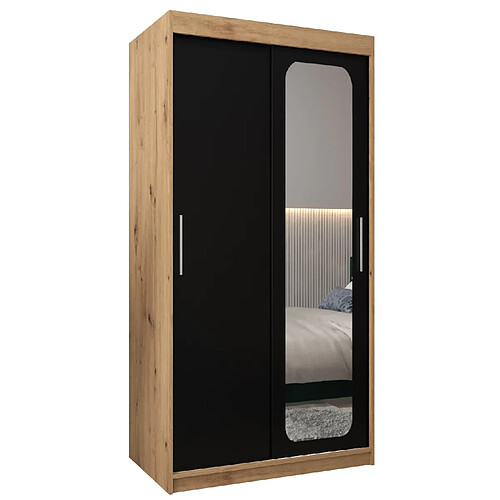 Abiks Meble Armoire PROMO T2 À Portes Coulissantes 200/100/62 2 Portes (Artisan/Noir)