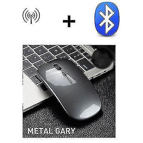 Universal 2,4 g à grande vitesse ultra-mince silencieuse sans fil Bluetooth 5.0 Charge à double mode souris silencieuse (gris)