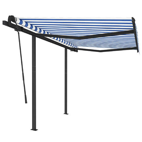 Maison Chic Store banne | Auvent rétractable de porte | Marquise Brise-soleil automatique et poteaux 3,5x2,5 m Bleu blanc -GKD20288