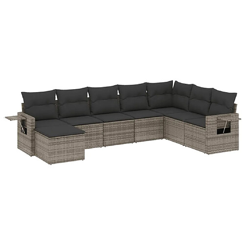 Maison Chic Salon de jardin 8 pcs avec coussins | Ensemble de Table et chaises | Mobilier d'Extérieur gris résine tressée -GKD29163