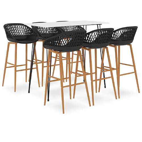 vidaXL Ensemble de bar 7 pcs Blanc et noir